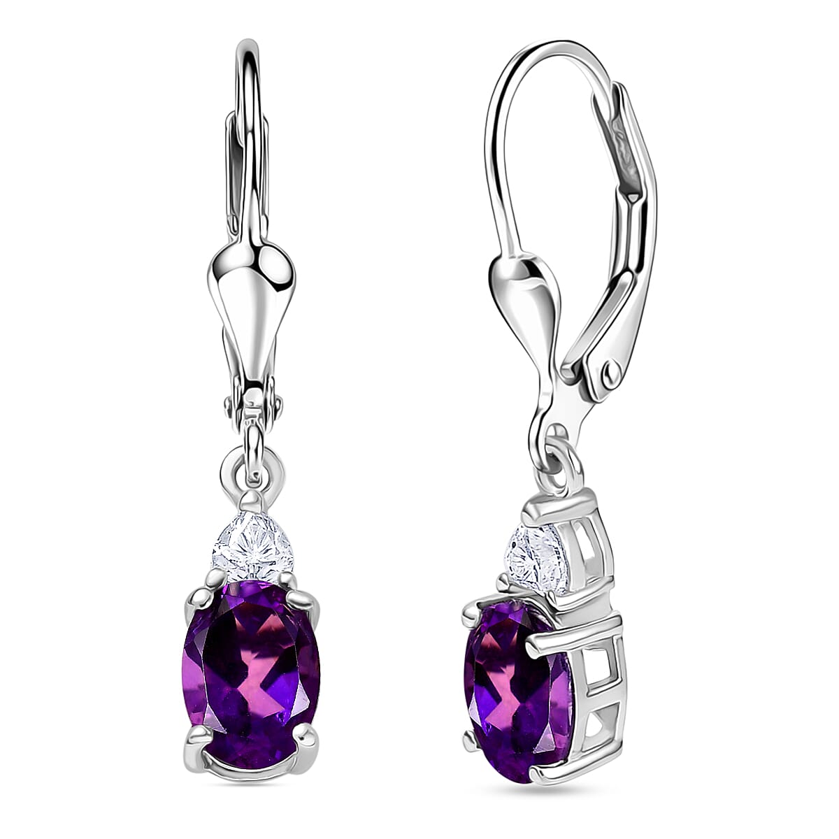 shop lc D'Joy Premium Lusaka Amethyst and Moissanite 1.65 ctw Heart Accent Earrings in Rhodium Over Sterling Silver