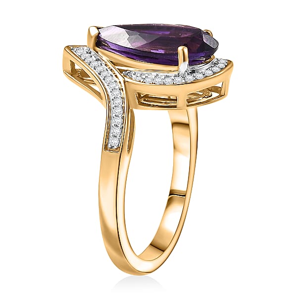 Shop Lc D'Joy Premium Lusaka Amethyst And Moissanite 2.50 Ctw Oceanic Wave Ring In 18K Vermeil Yellow Gold Over Sterling Silver