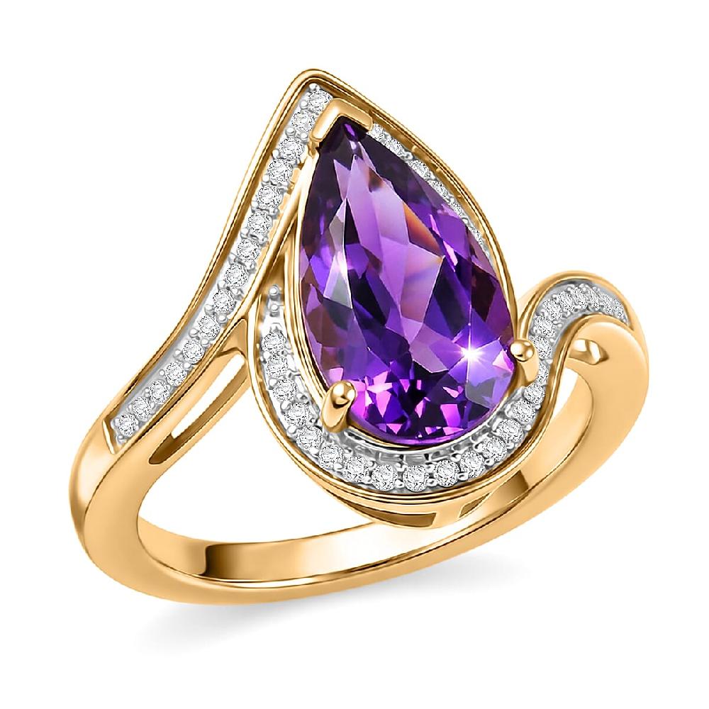 shop lc D'Joy Premium Lusaka Amethyst and Moissanite 2.50 ctw Oceanic Wave Ring in 18K Vermeil Yellow Gold Over Sterling Silver