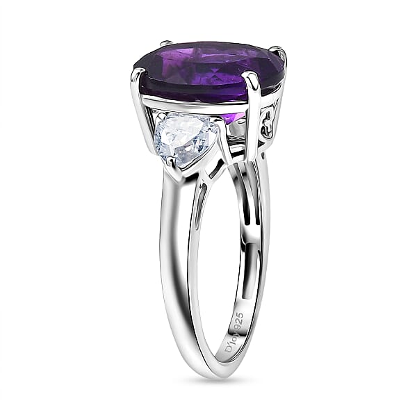 Shop Lc D'Joy Premium Lusaka Amethyst And Moissanite 5.15 Ctw Heart Accent Ring In Rhodium Over Sterling Silver