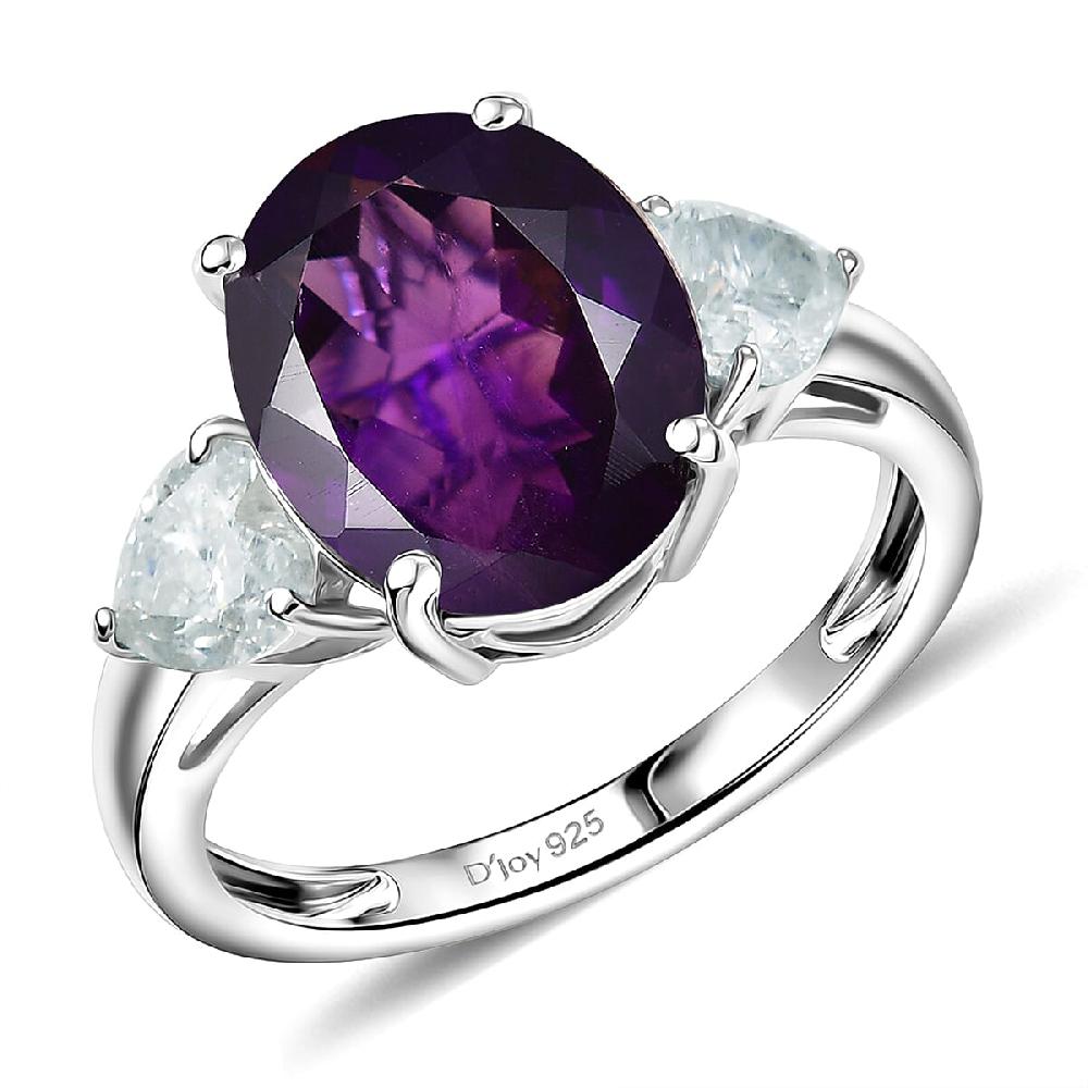 shop lc D'Joy Premium Lusaka Amethyst and Moissanite 5.15 ctw Heart Accent Ring in Rhodium Over Sterling Silver
