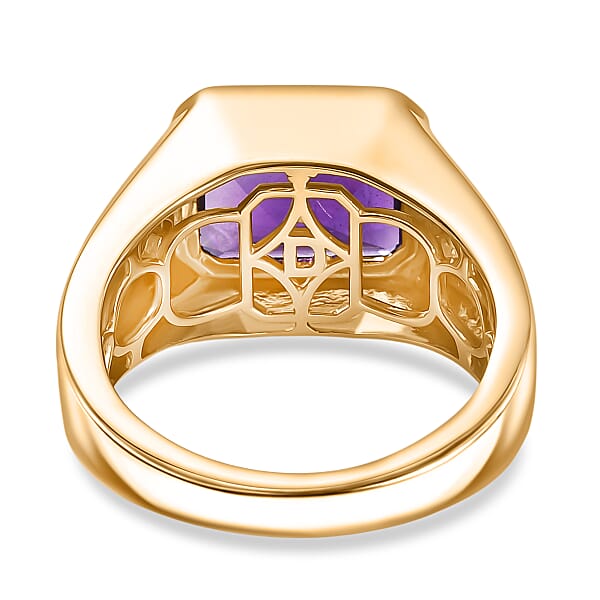 Shop Lc D'Joy Premium Lusaka Amethyst And Moissanite 6.00 Ctw Men's Ring In 18K Vermeil Yellow Gold Over Sterling Silver