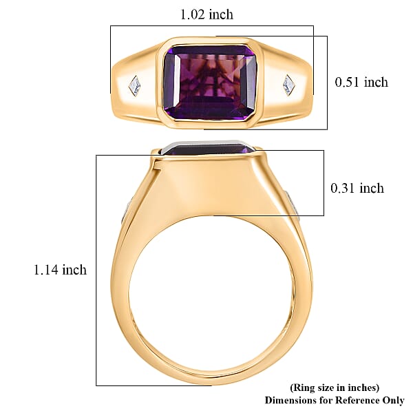 Shop Lc D'Joy Premium Lusaka Amethyst And Moissanite 6.00 Ctw Men's Ring In 18K Vermeil Yellow Gold Over Sterling Silver