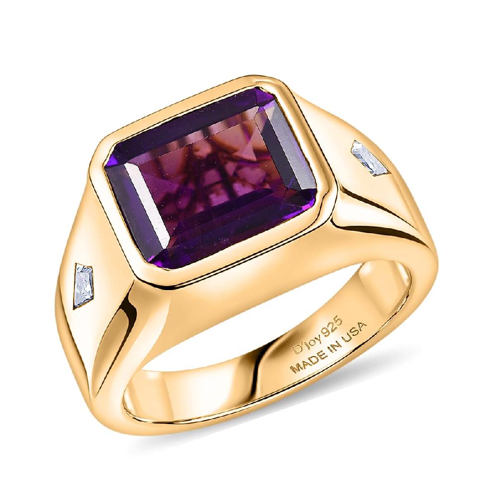 shop lc D'Joy Premium Lusaka Amethyst and Moissanite 6.00 ctw Men's Ring in 18K Vermeil Yellow Gold Over Sterling Silver