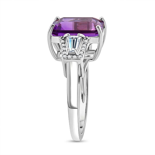 Shop Lc D'Joy Premium Lusaka Amethyst And Moissanite 6.60 Ctw Signature Ring In Rhodium Over Sterling Silver