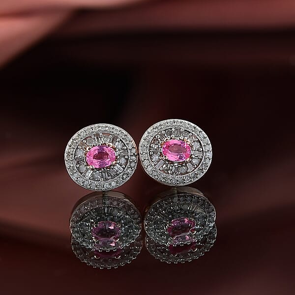 Shop Lc D'Joy Premium Mahenge Spinel And Diamond 0.80 Tw Regal Radiance Earrings In 18K Vermeil Rose Gold Over Sterling Silver