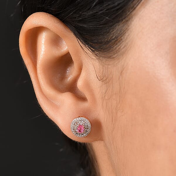 Shop Lc D'Joy Premium Mahenge Spinel And Diamond 0.80 Tw Regal Radiance Earrings In 18K Vermeil Rose Gold Over Sterling Silver