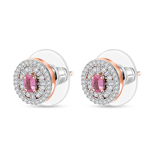 Shop Lc D'Joy Premium Mahenge Spinel And Diamond 0.80 Tw Regal Radiance Earrings In 18K Vermeil Rose Gold Over Sterling Silver