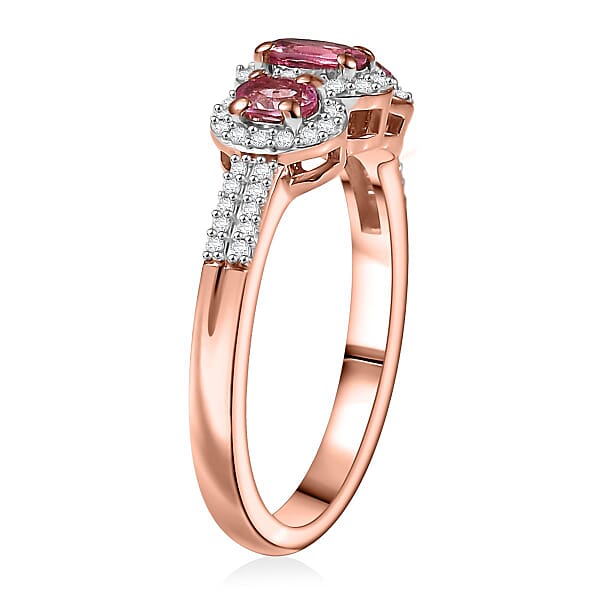 Shop Lc D'Joy Premium Mahenge Spinel And Moissanite 0.85 Ctw Royal Trilogy Ring In 18K Vermeil Rose Gold Over Sterling Silver