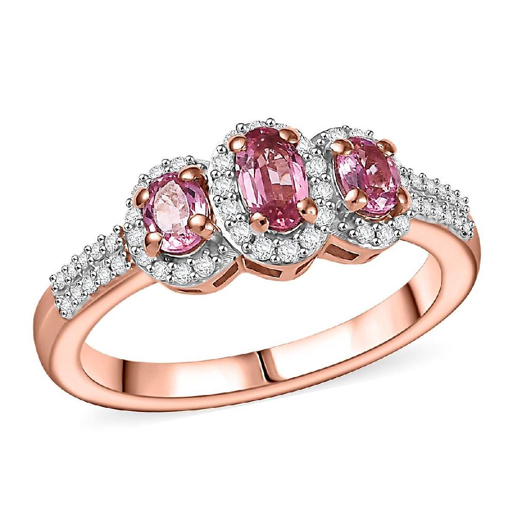 shop lc D'Joy Premium Mahenge Spinel and Moissanite 0.85 ctw Royal Trilogy Ring in 18K Vermeil Rose Gold Over Sterling Silver