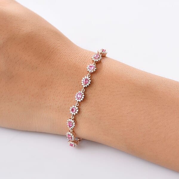 Shop Lc D'Joy Premium Mahenge Spinel And Moissanite 2.35 Ctw Regal Rhythm Bracelet In 18K Vermeil Rose Gold Over Sterling Silver (6.50-8.0In)