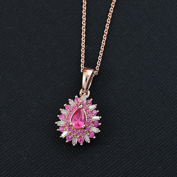 Shop Lc D'Joy Premium Mahenge Spinel And Multi Gemstone 0.90 Ctw Blazing Bloom Pendant Necklace 20 Inches In 18K Vermeil Rose Gold Over Sterling Silver