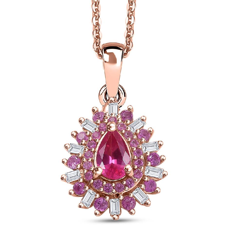 shop lc D'Joy Premium Mahenge Spinel and Multi Gemstone 0.90 ctw Blazing Bloom Pendant Necklace 20 Inches in 18K Vermeil Rose Gold Over Sterling Silver