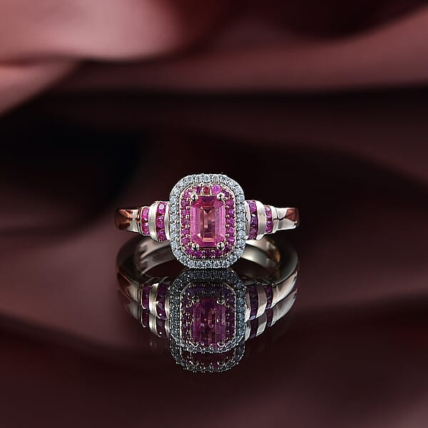 Shop Lc D'Joy Premium Mahenge Spinel And Multi Gemstone 1.00 Ctw Regal Rhythm Ring In 18K Vermeil Rose Gold Over Sterling Silver