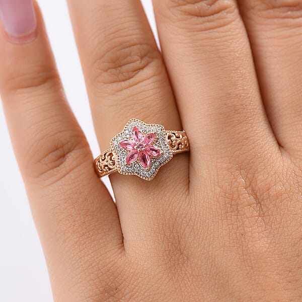 Shop Lc D'Joy Premium Mahenge Spinel And White Zircon 0.85 Ctw Floral Regalia Ring In 18K Vermeil Rose Gold Over Sterling Silver