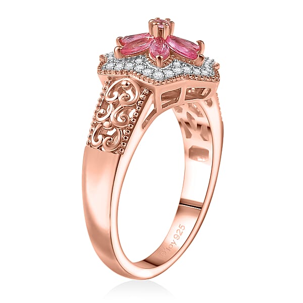 Shop Lc D'Joy Premium Mahenge Spinel And White Zircon 0.85 Ctw Floral Regalia Ring In 18K Vermeil Rose Gold Over Sterling Silver