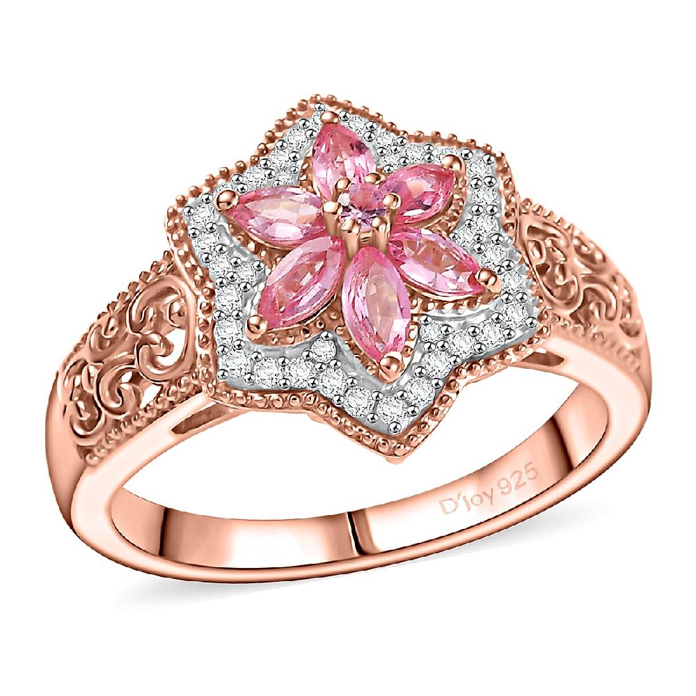 shop lc D'Joy Premium Mahenge Spinel and White Zircon 0.85 ctw Floral Regalia Ring in 18K Vermeil Rose Gold Over Sterling Silver