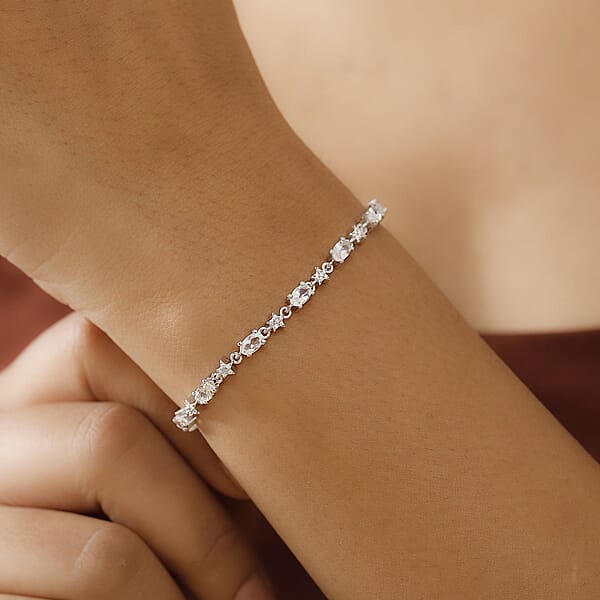 Shop Lc D'Joy Premium Malagasy Moonstone And Moissanite 3.80 Ctw Celestial Bracelet In Rhodium Over Sterling Silver (7.25 In)