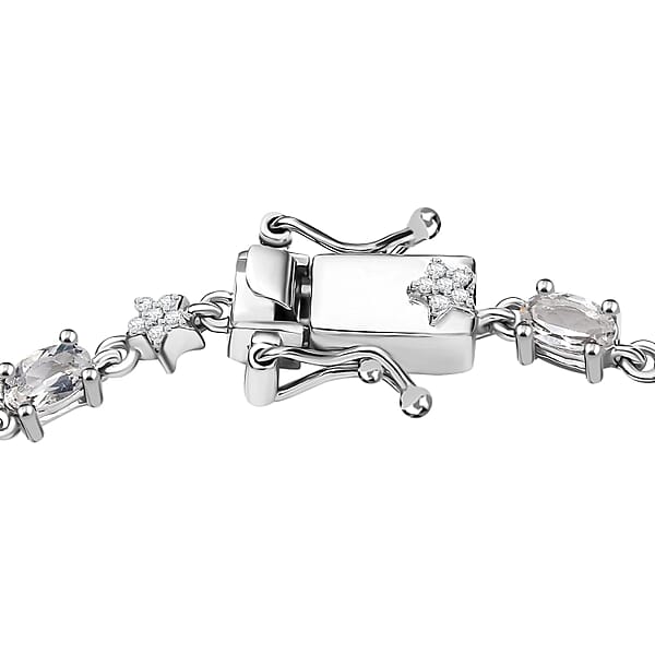 Shop Lc D'Joy Premium Malagasy Moonstone And Moissanite 3.80 Ctw Celestial Bracelet In Rhodium Over Sterling Silver (7.25 In)