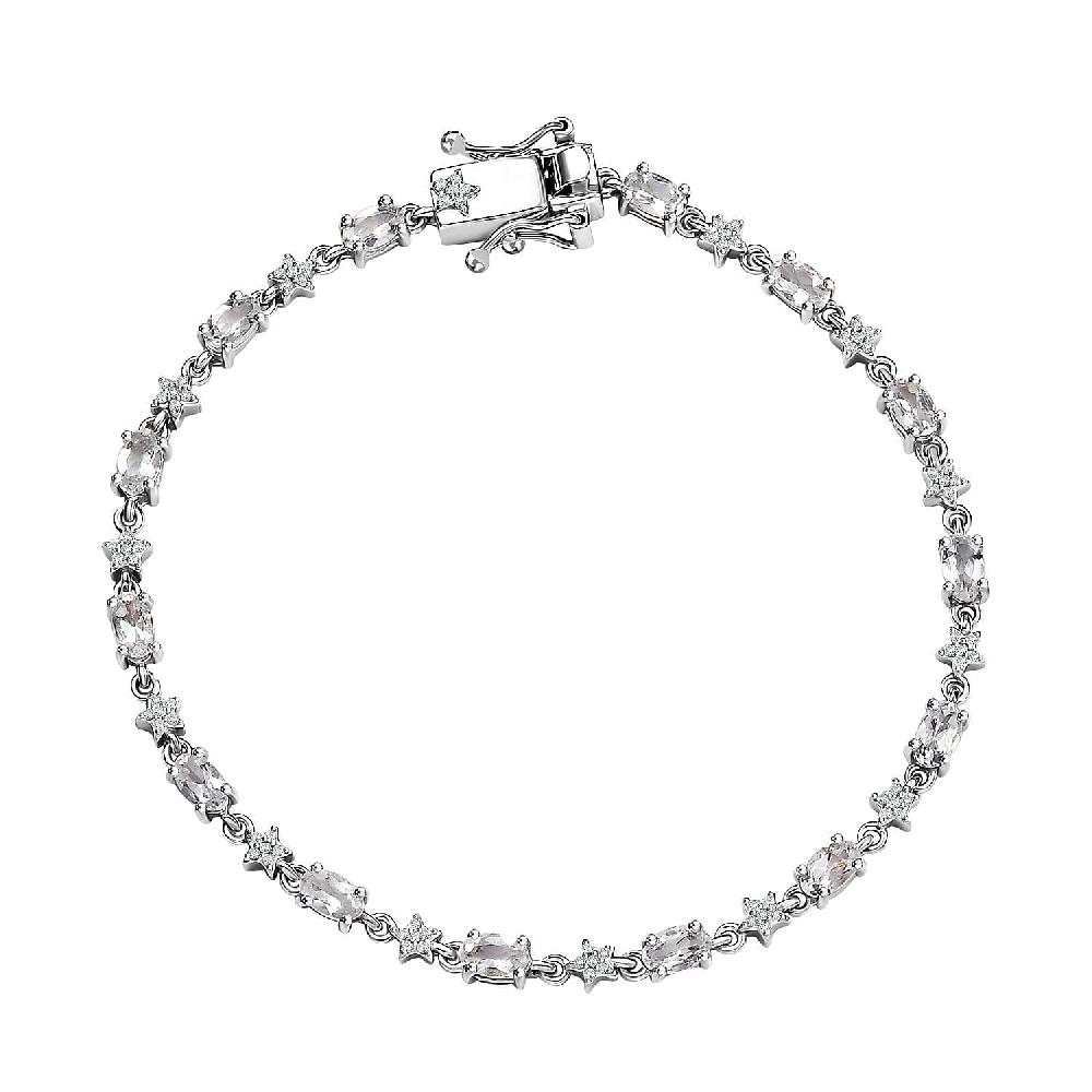 shop lc D'Joy Premium Malagasy Moonstone and Moissanite 3.80 ctw Celestial Bracelet in Rhodium Over Sterling Silver (7.25 In)