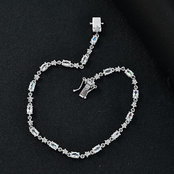 Shop Lc D'Joy Premium Malagasy Moonstone And Moissanite 4.10 Ctw Celestial Bracelet In Rhodium Over Sterling Silver (8.00 In)