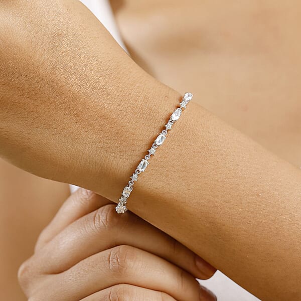 Shop Lc D'Joy Premium Malagasy Moonstone And Moissanite 4.10 Ctw Celestial Bracelet In Rhodium Over Sterling Silver (8.00 In)