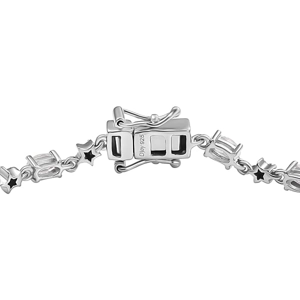 Shop Lc D'Joy Premium Malagasy Moonstone And Moissanite 4.10 Ctw Celestial Bracelet In Rhodium Over Sterling Silver (8.00 In)