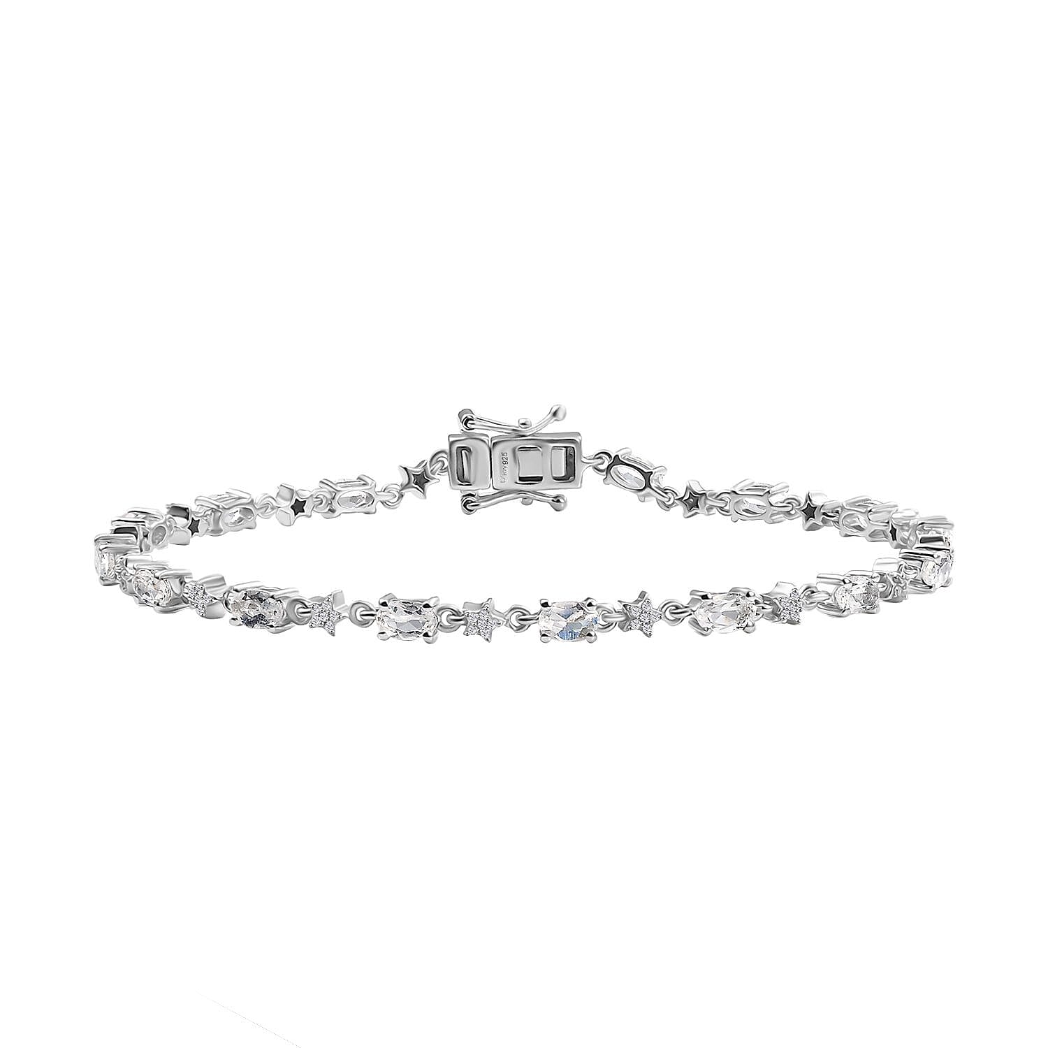 shop lc D'Joy Premium Malagasy Moonstone and Moissanite 4.10 ctw Celestial Bracelet in Rhodium Over Sterling Silver (8.00 In)