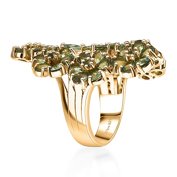 Shop Lc D'Joy Premium Malagasy Pine Apatite And Moissanite 6.80 Ctw Jasmine Floral Ring In 18K Vermeil Yellow Gold Over Sterling Silver
