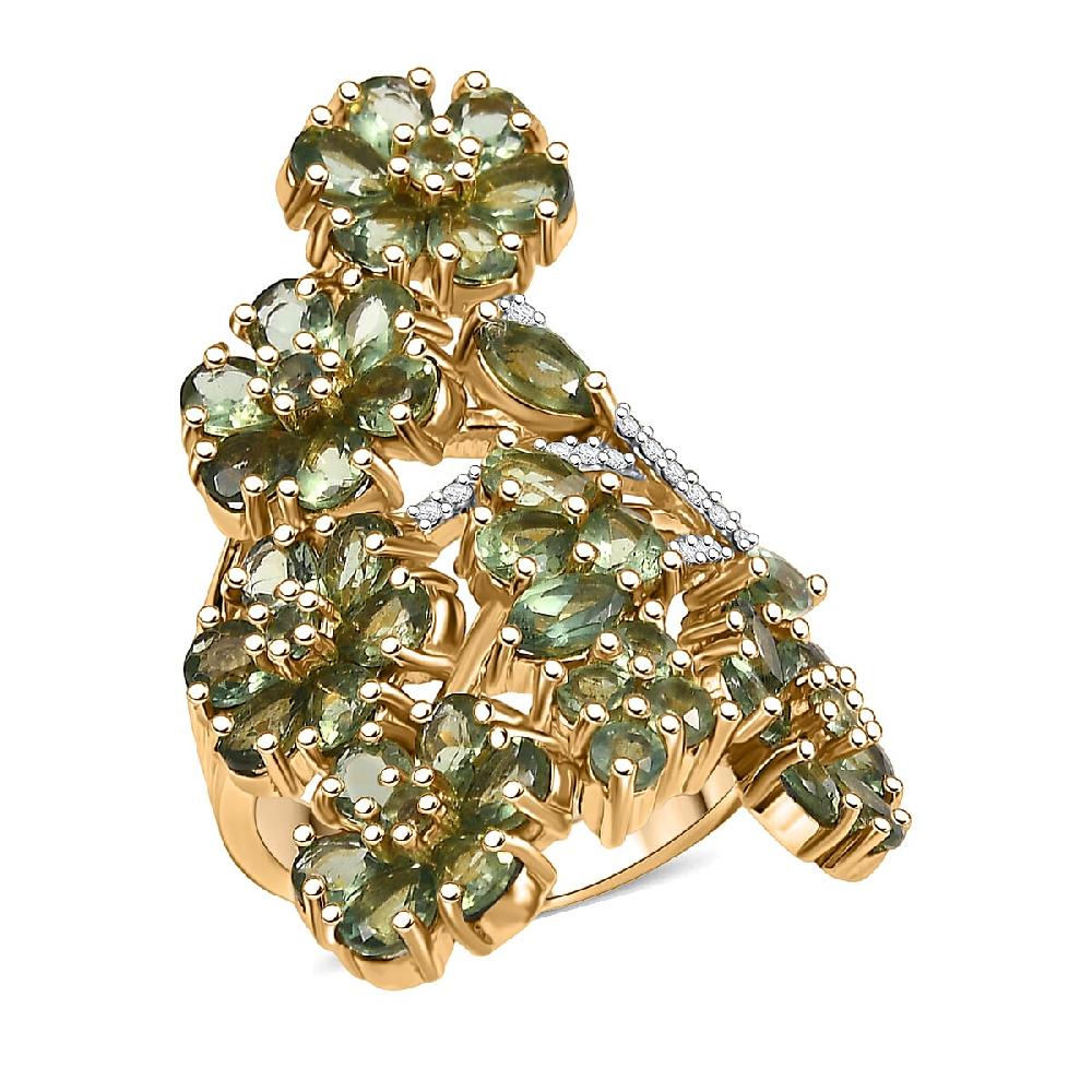 shop lc D'Joy Premium Malagasy Pine Apatite and Moissanite 6.80 ctw Jasmine Floral Ring in 18K Vermeil Yellow Gold Over Sterling Silver
