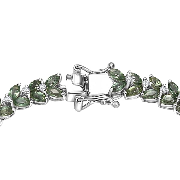 Shop Lc D'Joy Premium Malagasy Pine Apatite And White Zircon 11.20 Ctw Whispering Leaves Bracelet In Rhodium Over Sterling Silver (8.00 In)