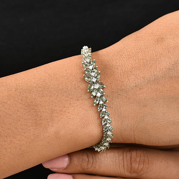 Shop Lc D'Joy Premium Malagasy Pine Apatite And White Zircon 10.65 Ctw Whispering Leaves Bracelet In Rhodium Over Sterling Silver (7.25 In)