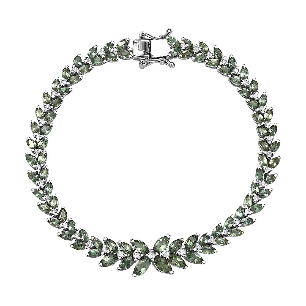 shop lc D'Joy Premium Malagasy Pine Apatite and White Zircon 11.20 ctw Whispering Leaves Bracelet in Rhodium Over Sterling Silver (8.00 In)