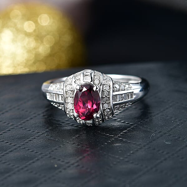 Shop Lc D'Joy Premium Malawi Magenta Garnet And Diamond 1.25 Ctw Midnight Majesty Ring In Rhodium Over Sterling Silver