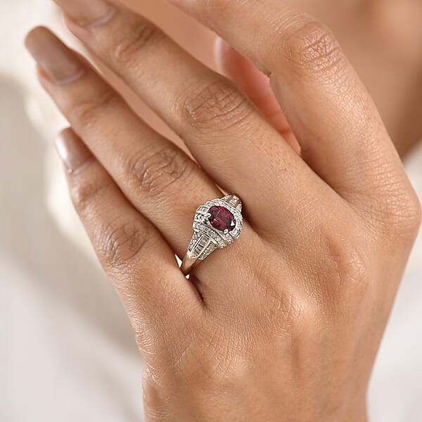 Shop Lc D'Joy Premium Malawi Magenta Garnet And Diamond 1.25 Ctw Midnight Majesty Ring In Rhodium Over Sterling Silver