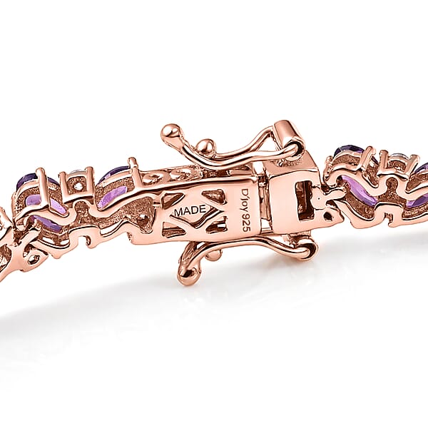 Shop Lc D'Joy Premium Malawi Magenta Garnet And Moissanite 10.85 Ctw Moonlit Bloom Bracelet In 18K Vermeil Rose Gold Over Sterling Silver (7.25 In)