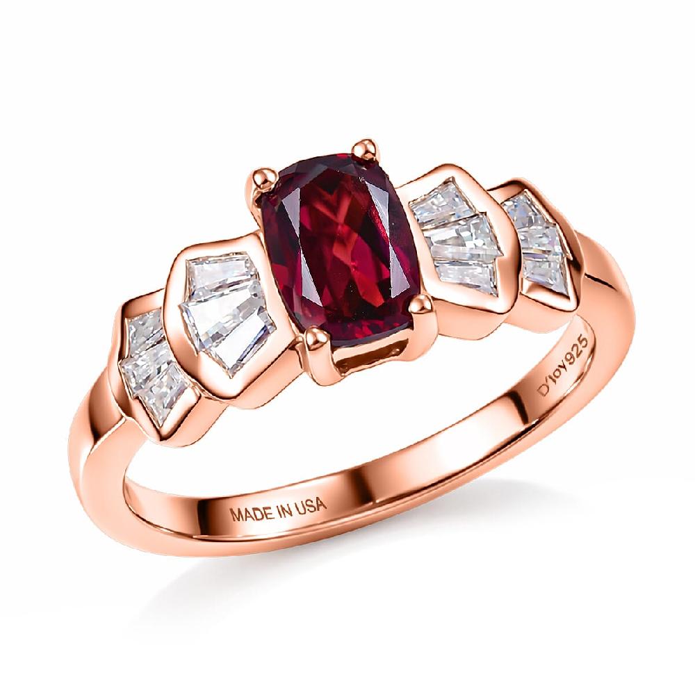 shop lc D'Joy Premium Malawi Magenta Garnet and Moissanite 1.85 ctw Deco Flair Ring in 18K Vermeil Rose Gold Over Sterling Silver