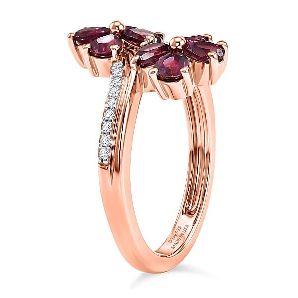 Shop Lc D'Joy Premium Malawi Magenta Garnet And Moissanite 1.70 Ctw Floral Affair Ring In 18K Vermeil Rose Gold Over Sterling Silver