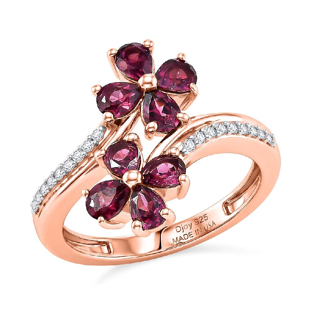 shop lc D'Joy Premium Malawi Magenta Garnet and Moissanite 1.70 ctw Floral Affair Ring in 18K Vermeil Rose Gold Over Sterling Silver