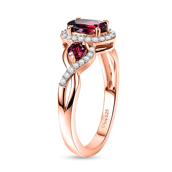Shop Lc D'Joy Premium Malawi Magenta Garnet And Moissanite 1.50 Ctw Twilight Ribbon Ring In 18K Vermeil Rose Gold Over Sterling Silver