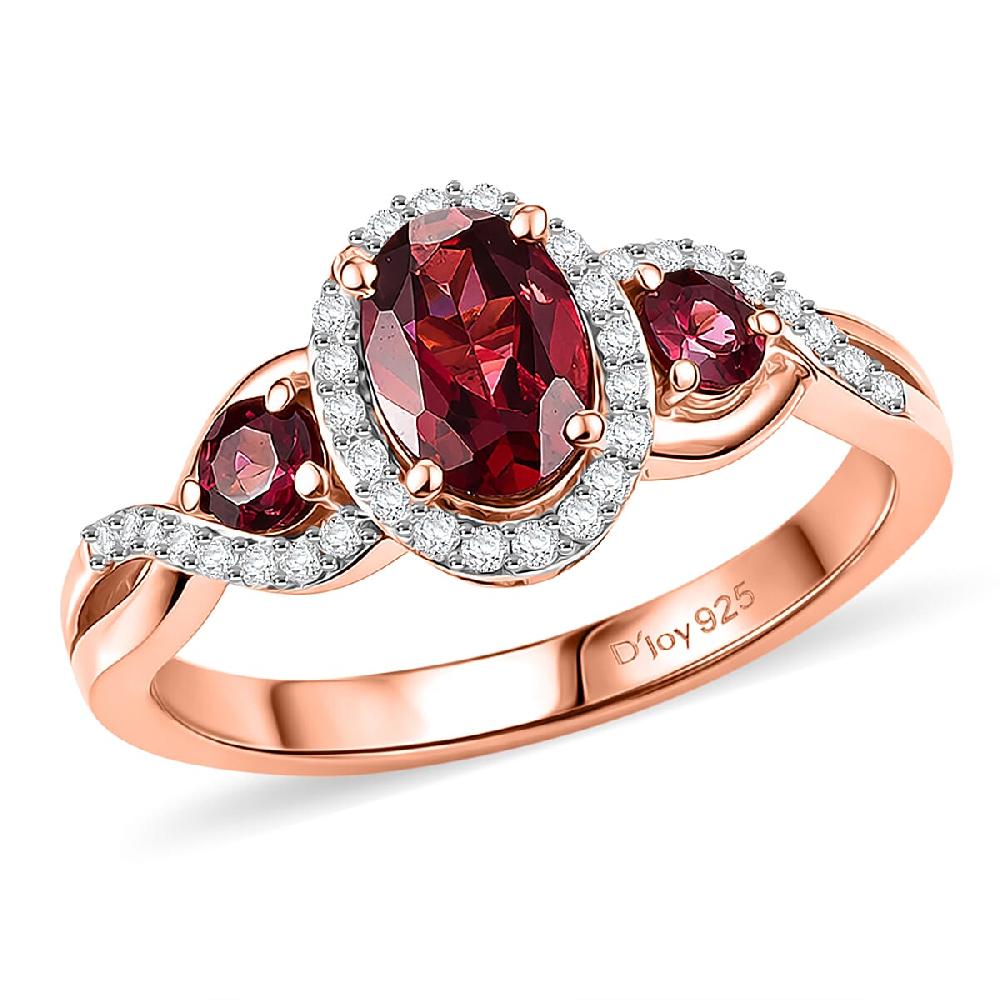 shop lc D'Joy Premium Malawi Magenta Garnet and Moissanite 1.50 ctw Twilight Ribbon Ring in 18K Vermeil Rose Gold Over Sterling Silver
