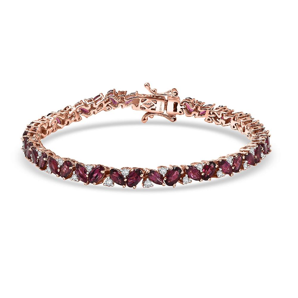shop lc D'Joy Premium Malawi Magenta Garnet and Moissanite 10.85 ctw Moonlit Bloom Bracelet in 18K Vermeil Rose Gold Over Sterling Silver (7.25 In)