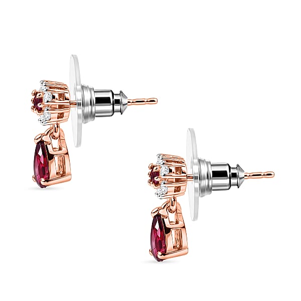 Shop Lc D'Joy Premium Malawi Magenta Garnet And White Zircon 1.35 Ctw Blossom Drop Earrings In 18K Vermeil Rose Gold Over Sterling Silver