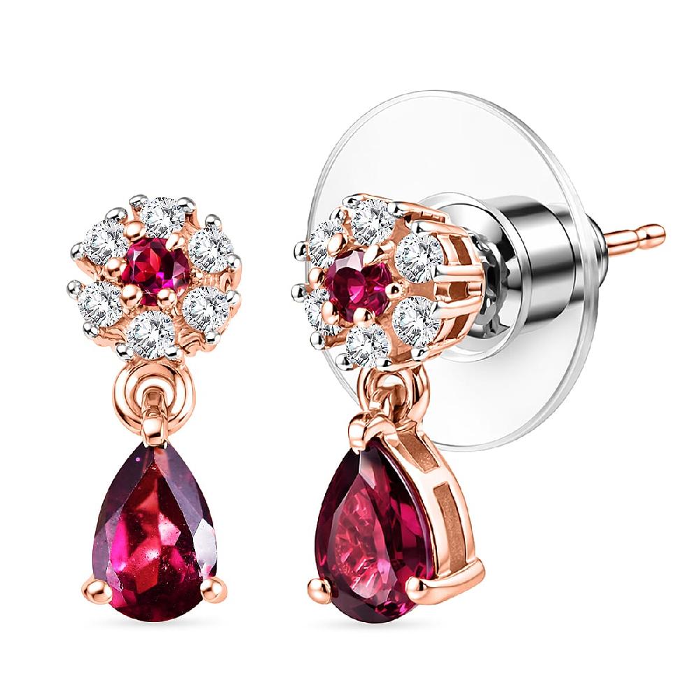 shop lc D'Joy Premium Malawi Magenta Garnet and White Zircon 1.35 ctw Blossom Drop Earrings in 18K Vermeil Rose Gold Over Sterling Silver