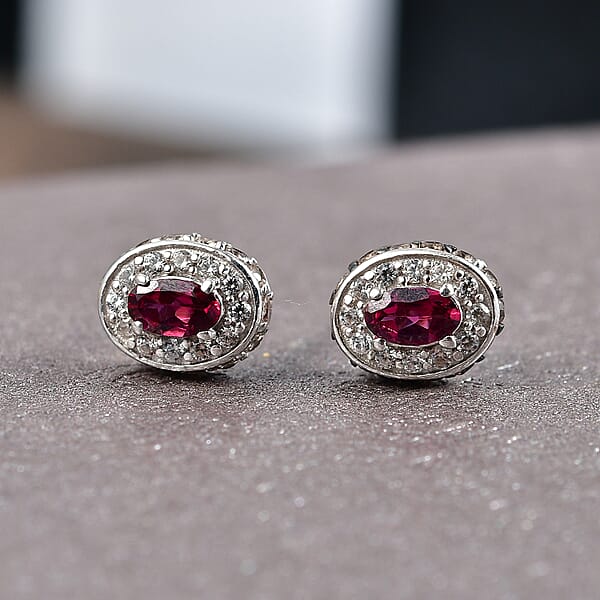 Shop Lc D'Joy Premium Malawi Magenta Garnet White And Chocolate Zircon 1.50 Ctw Crown Studs Earrings In Rhodium Over Sterling Silver