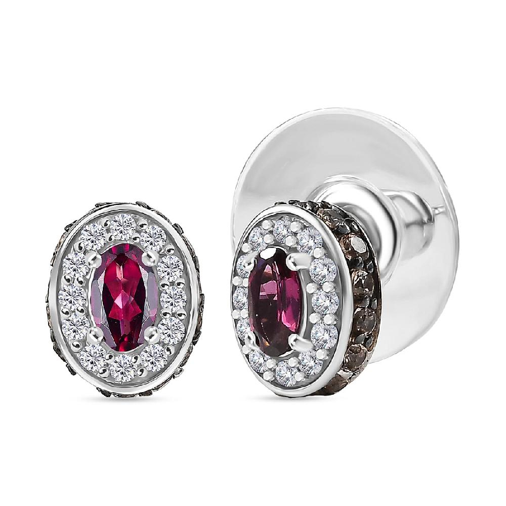 shop lc D'Joy Premium Malawi Magenta Garnet White and Chocolate Zircon 1.50 ctw Crown Studs Earrings in Rhodium Over Sterling Silver