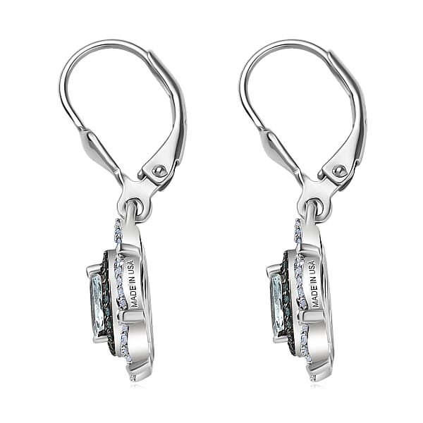 Shop Lc D'Joy Premium Mangoro Aquamarine Blue And White Diamond 1.65 Ctw Radial Architecture Earrings In Rhodium Over Sterling Silver