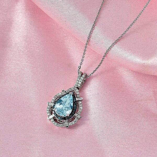Shop Lc D'Joy Premium Mangoro Aquamarine Blue Diamond And Diamond 1.90 Ctw Radial Architecture Pendant Necklace In Rhodium Over Sterling Silver 20 Inches
