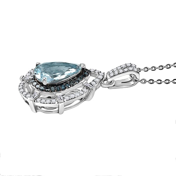 Shop Lc D'Joy Premium Mangoro Aquamarine Blue Diamond And Diamond 1.90 Ctw Radial Architecture Pendant Necklace In Rhodium Over Sterling Silver 20 Inches