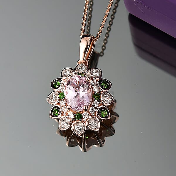 Shop Lc D'Joy Premium Martha Rocha Kunzite And Multi Gemstone 2.25 Ctw Blooming Flower Pendant Necklace In 18K Vermeil Rose Gold Over Sterling Silver 20 Inches